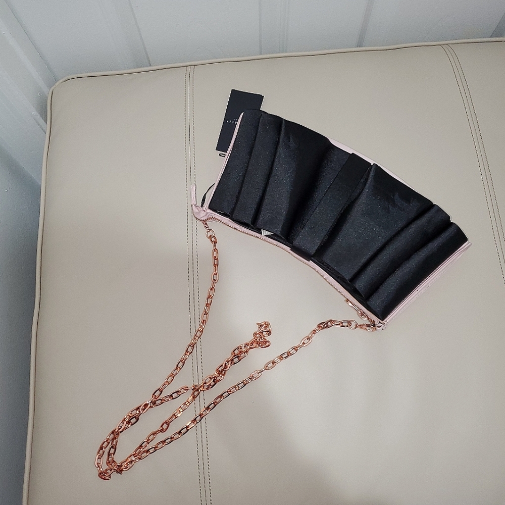 NWT TED BAKER LONDON Pink Black Satin Oragami Folds Clutch